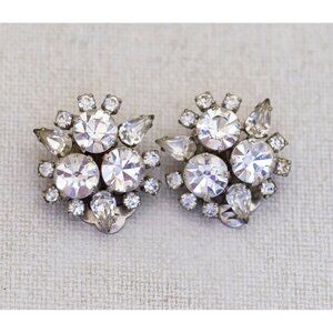 Vintage Art Deco Colorless Faux Diamonds Clip On Earrings by Austria - K1